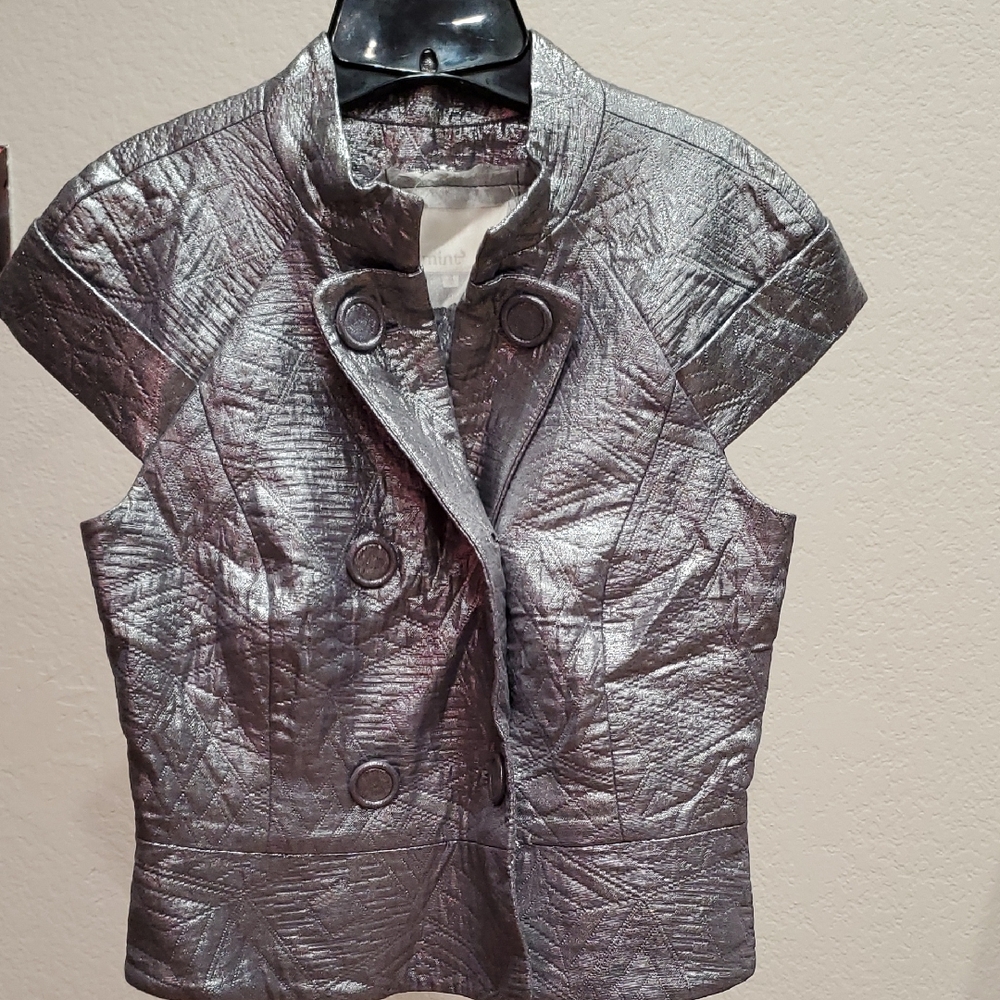 Mint Metallic Silver Quilted Vest - Sz 4